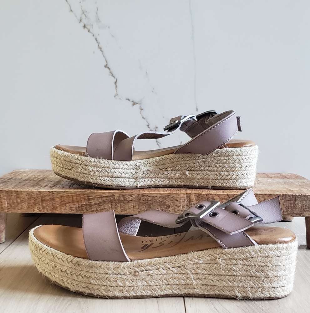 Blowfish Sandals Womens 6.5 Rose Leather Espadrille Wedges Rope Platform Chunky